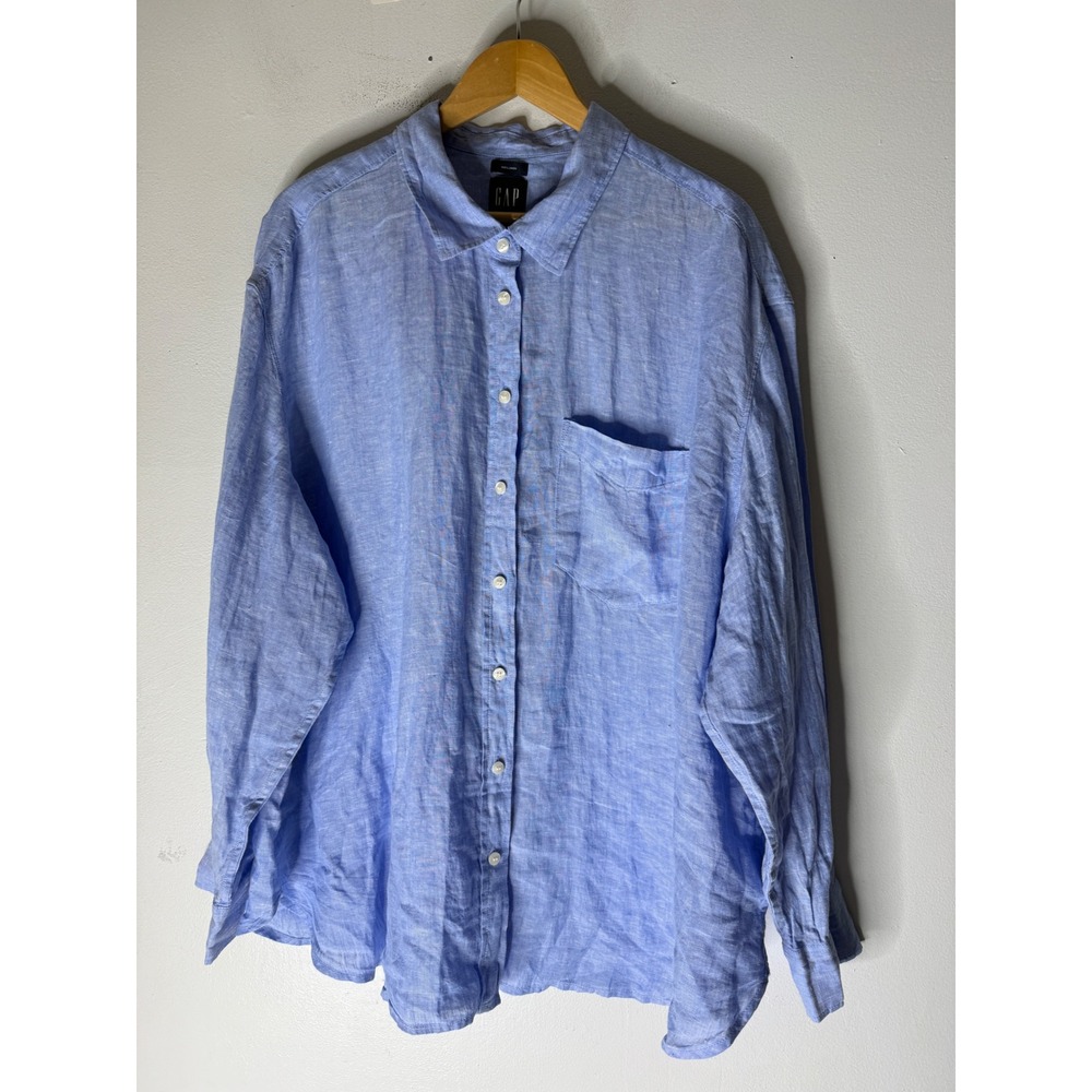 Gap blue collar oversized button down linen shirt size XXL NWT